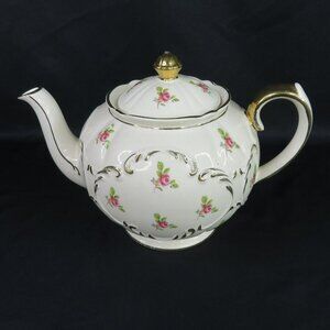 Sadler England Teapot Pink Roses with Gold Trim and Scrolls 2329 Tea Pot